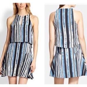 Anthropologie x Parker Silk Mini Dress Tiered Blue Striped Size XS NWT $264